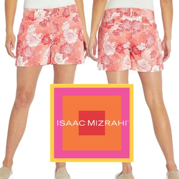 Isaac Mizrahi Pants - ISAAC MIZRAHI NEW YORK Scattered Peony Floral Tailored Shorts